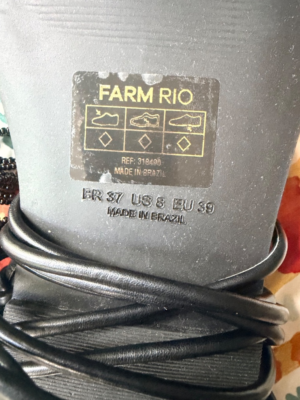 Farm Rio Black Lace-Up Beaded Tassel Flat Sandal | Size 8 | NWOB - Picture 5 of 7